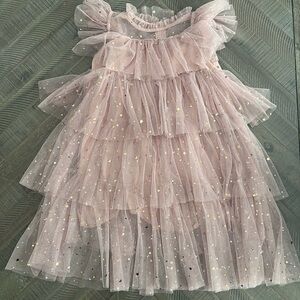 Pink Tulle Dress with Gold Stars